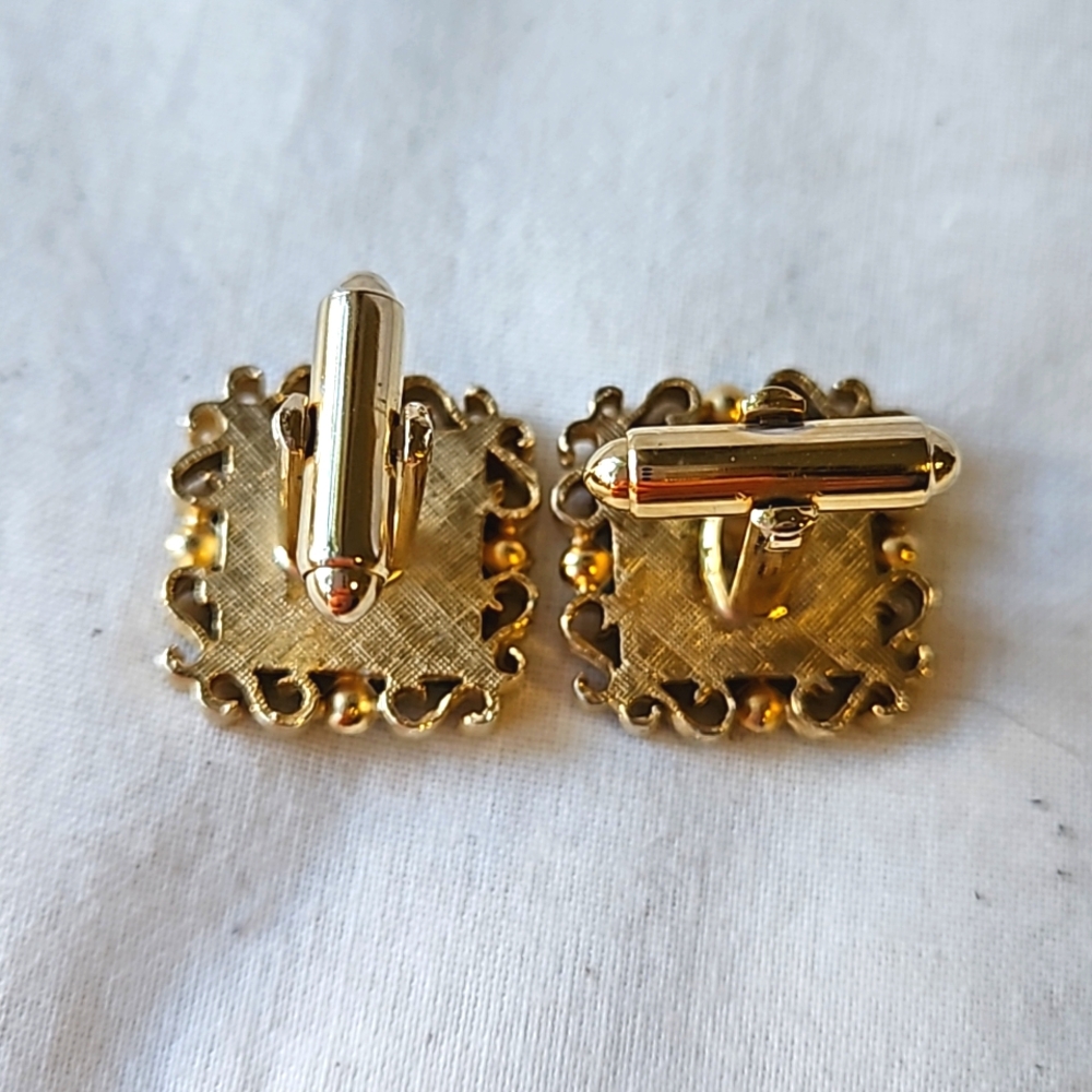 Vtg jade & gold tone cufflinks by Danté - Picture 3 of 10